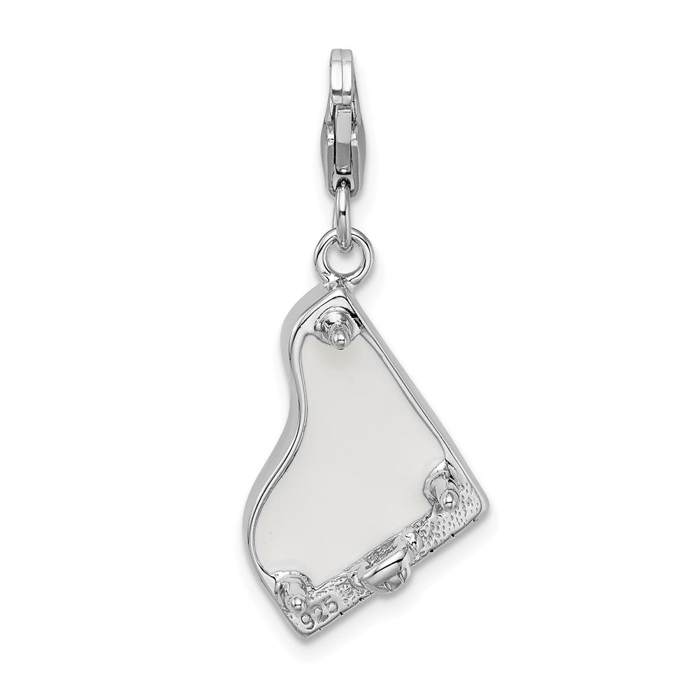 Sterling Silver Amore La Vita Rhodium-Plated Polished 3-D Enameled Grand Piano With Heart Scroll Charm Fancy Lobster Clasp