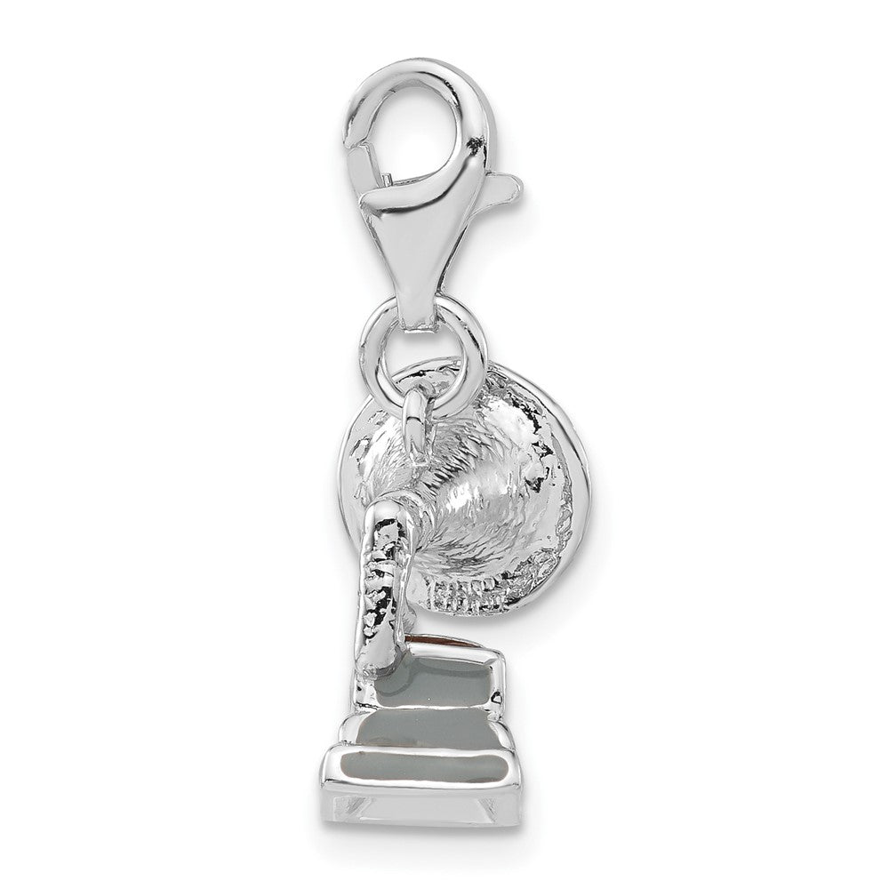 Sterling Silver 3-D Polished Enameled Phonograph W/ Lobster Clasp Charm
