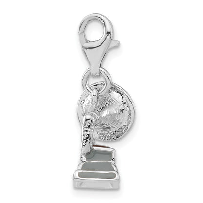 Sterling Silver 3-D Polished Enameled Phonograph W/ Lobster Clasp Charm