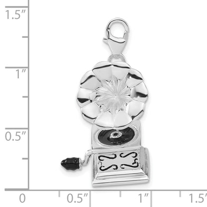 Sterling Silver Polished 3-D Enameled Phonograph W/Lobster Clasp Charm