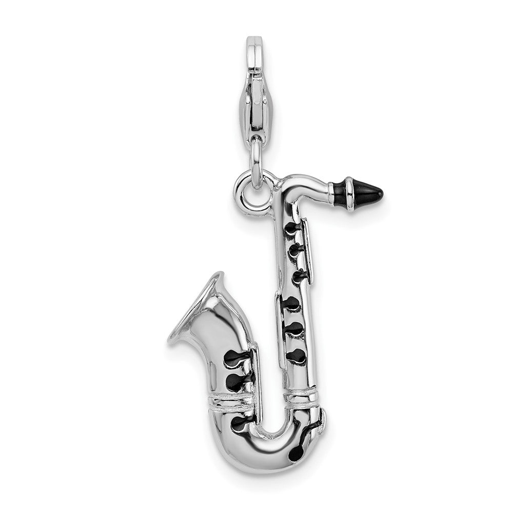 Sterling Silver Amore La Vita Rhodium-Plated Polished 3-D Enameled Saxophone Charm With Fancy Lobster Clasp