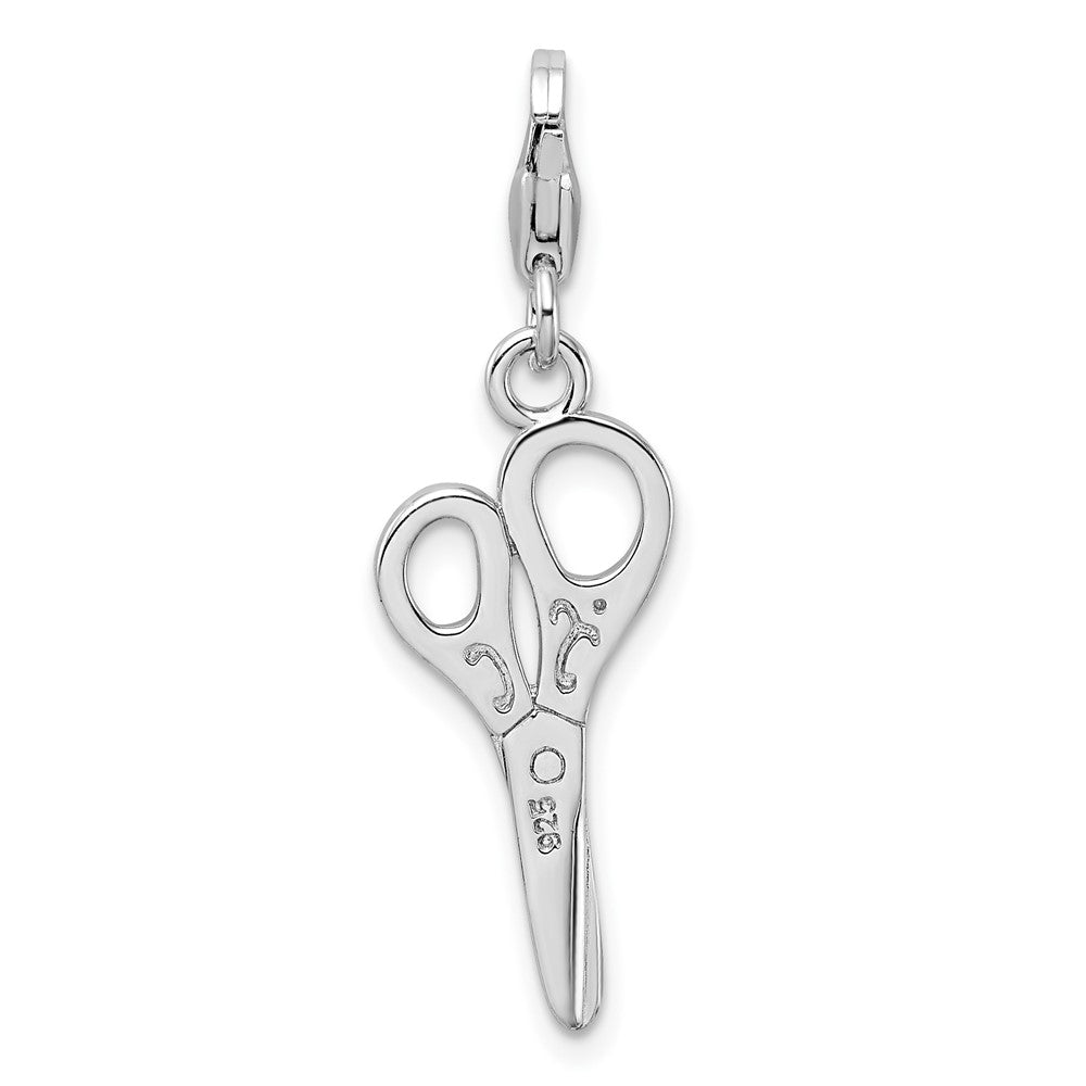 Sterling Silver Amore La Vita Rhodium-Plated Polished 3-D Scissors Charm With Fancy Lobster Clasp