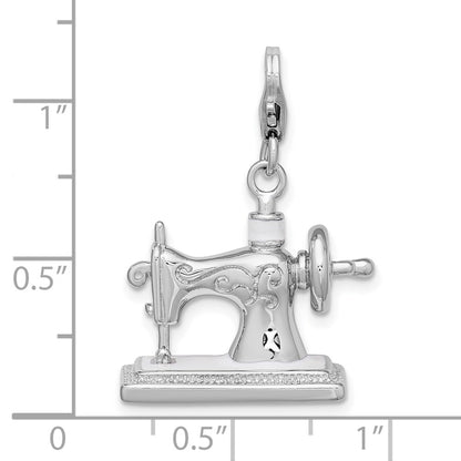 Sterling Silver Amore La Vita Rhodium-Plated Polished 3-D Enameled Sewing Machine Charm With Fancy Lobster Clasp