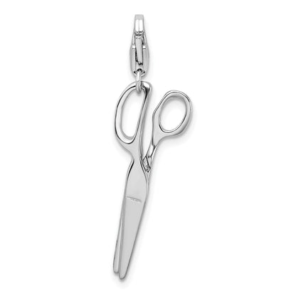 Sterling Silver Amore La Vita Rhodium-Plated Polished 3-D Movable Scissors Charm With Fancy Lobster Clasp