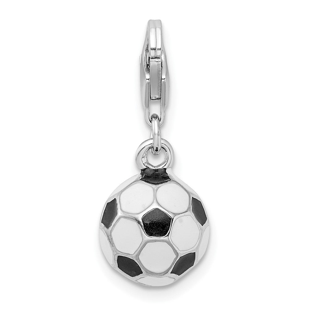 Sterling Silver Amore La Vita Rhodium-Plated Polished 3-D Enameled Small Soccer Ball Charm With Fancy Lobster Clasp