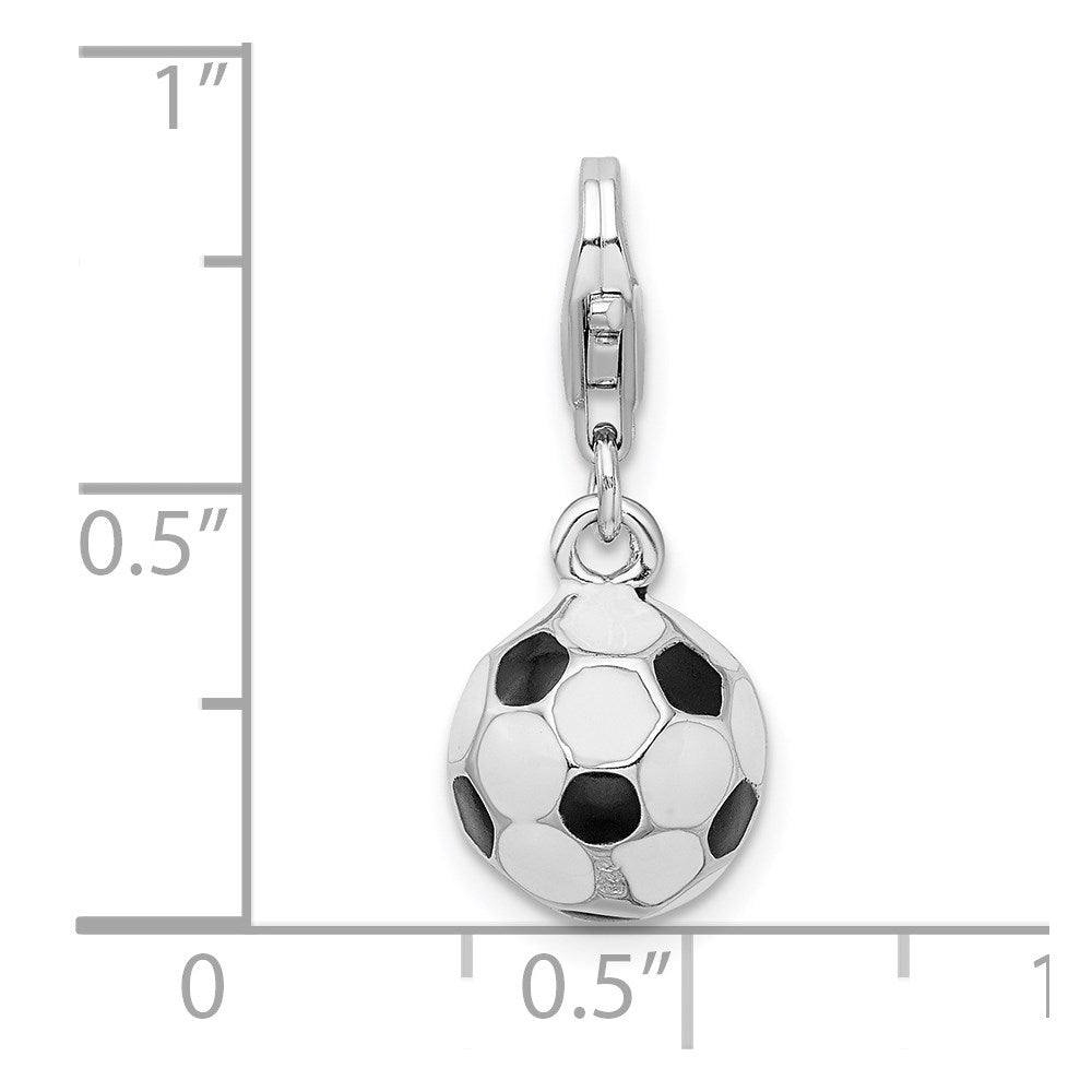 Sterling Silver Amore La Vita Rhodium-Plated Polished 3-D Enameled Small Soccer Ball Charm With Fancy Lobster Clasp