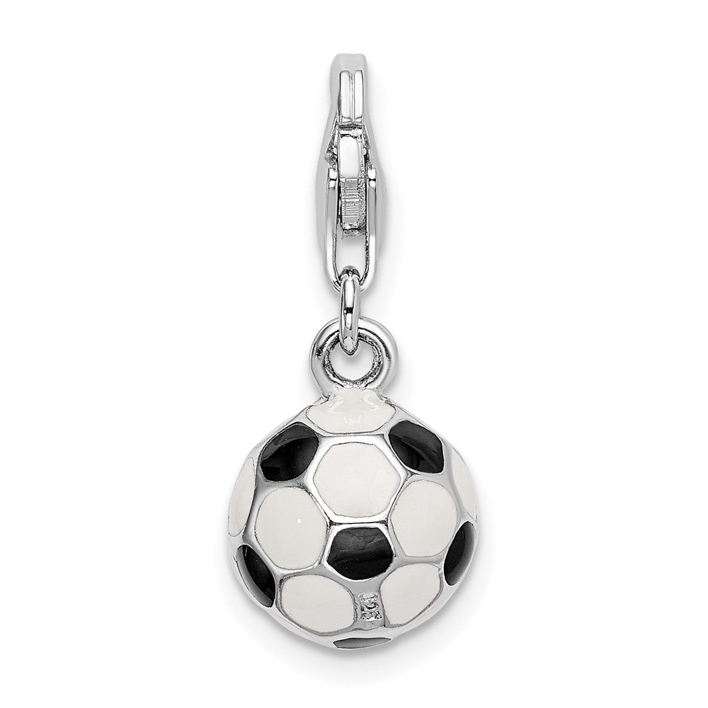 Sterling Silver Amore La Vita Rhodium-Plated Polished 3-D Enameled Soccer Ball Charm With Fancy Lobster Clasp