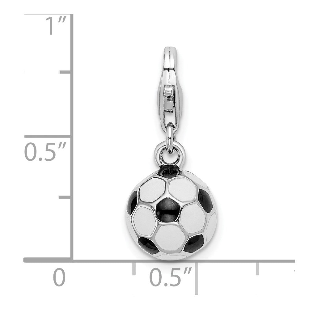 Sterling Silver Amore La Vita Rhodium-Plated Polished 3-D Enameled Soccer Ball Charm With Fancy Lobster Clasp