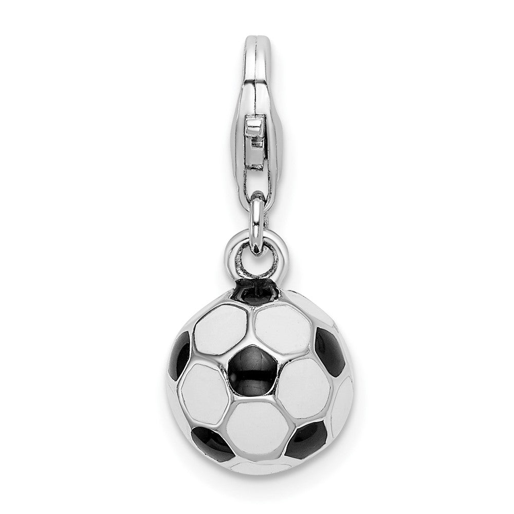 Sterling Silver Amore La Vita Rhodium-Plated Polished 3-D Enameled Soccer Ball Charm With Fancy Lobster Clasp