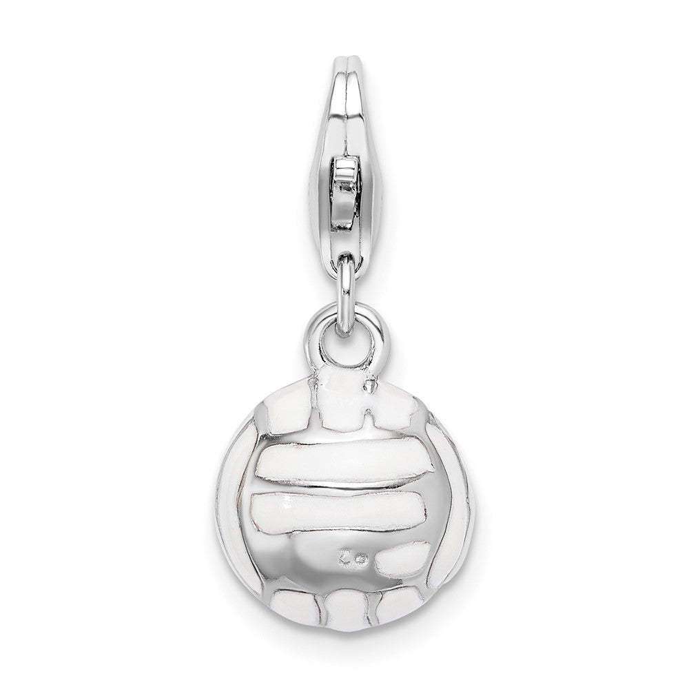 Sterling Silver Amore La Vita Rhodium-Plated Polished 3-D Enameled Volleyball Charm With Fancy Lobster Clasp