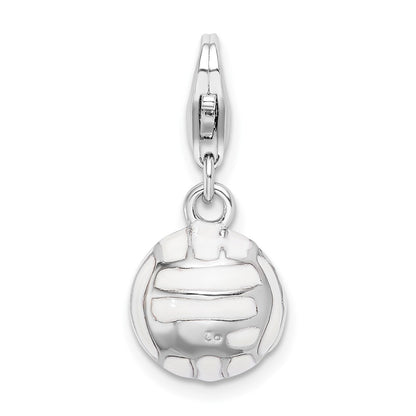 Sterling Silver Amore La Vita Rhodium-Plated Polished 3-D Enameled Volleyball Charm With Fancy Lobster Clasp