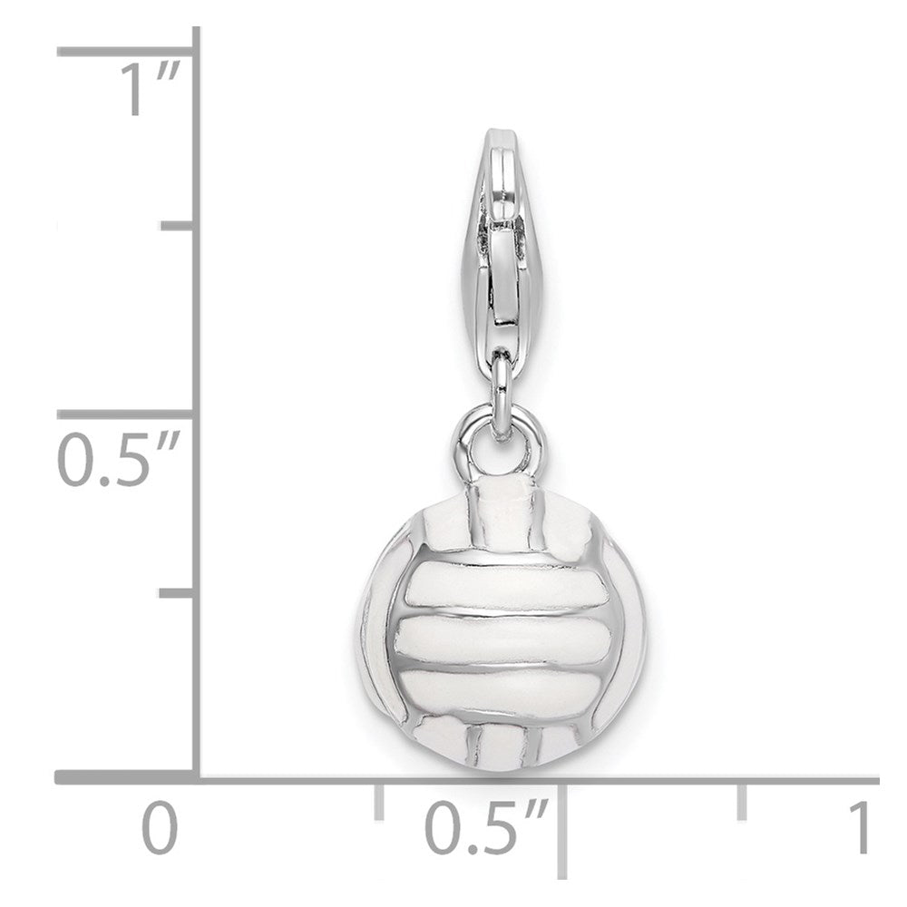 Sterling Silver Amore La Vita Rhodium-Plated Polished 3-D Enameled Volleyball Charm With Fancy Lobster Clasp