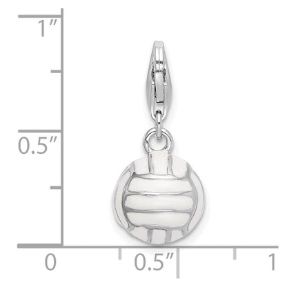 Sterling Silver Amore La Vita Rhodium-Plated Polished 3-D Enameled Volleyball Charm With Fancy Lobster Clasp