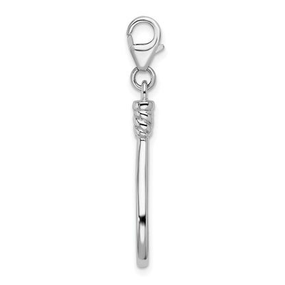 Sterling Silver Amore La Vita Rhodium-Plated Polished 3-D Tennis Racquet Charm With Fancy Lobster Clasp