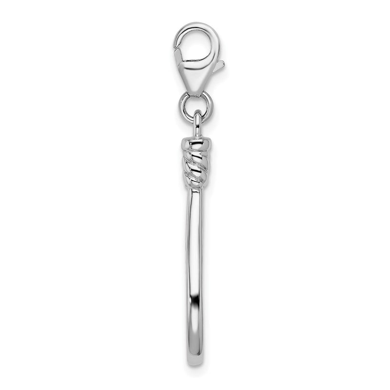 Sterling Silver Amore La Vita Rhodium-Plated Polished 3-D Tennis Racquet Charm With Fancy Lobster Clasp