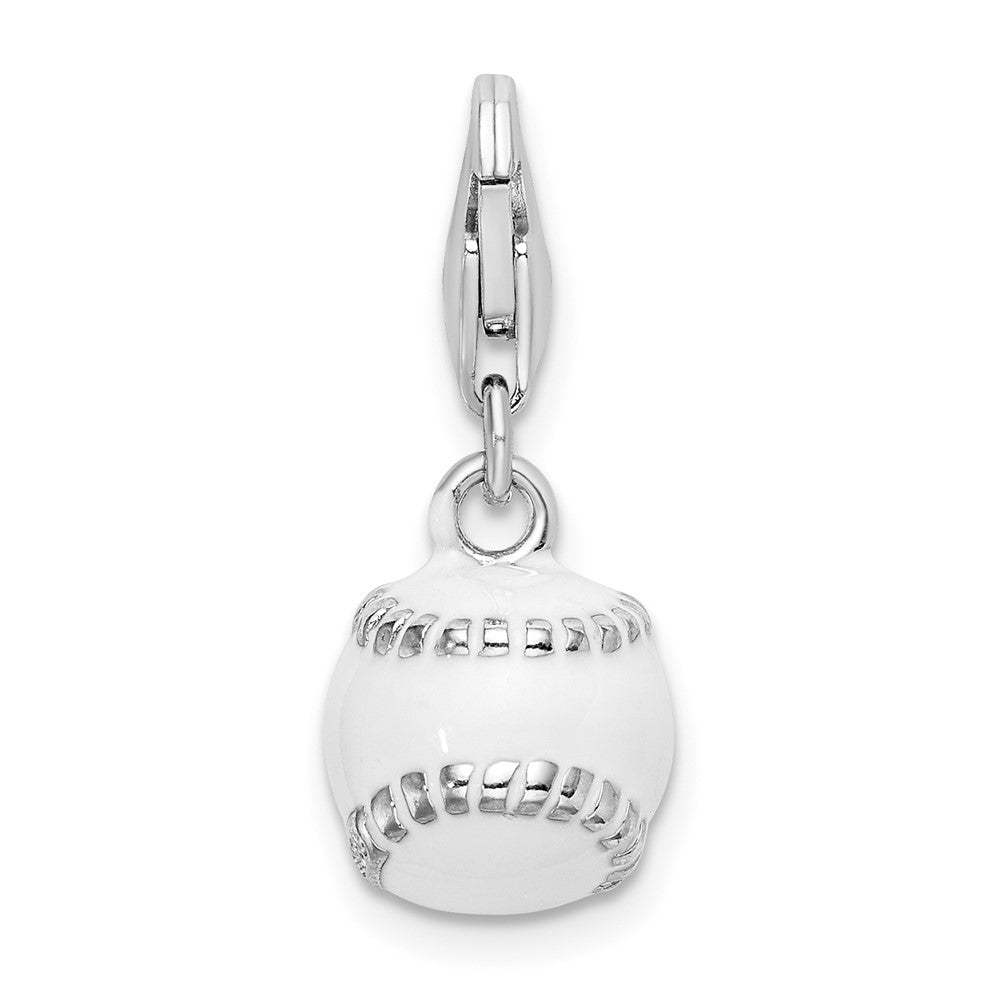 Sterling Silver Amore La Vita Rhodium-Plated Polished 3-D And Enameled Baseball Charm With Fancy Lobster Clasp