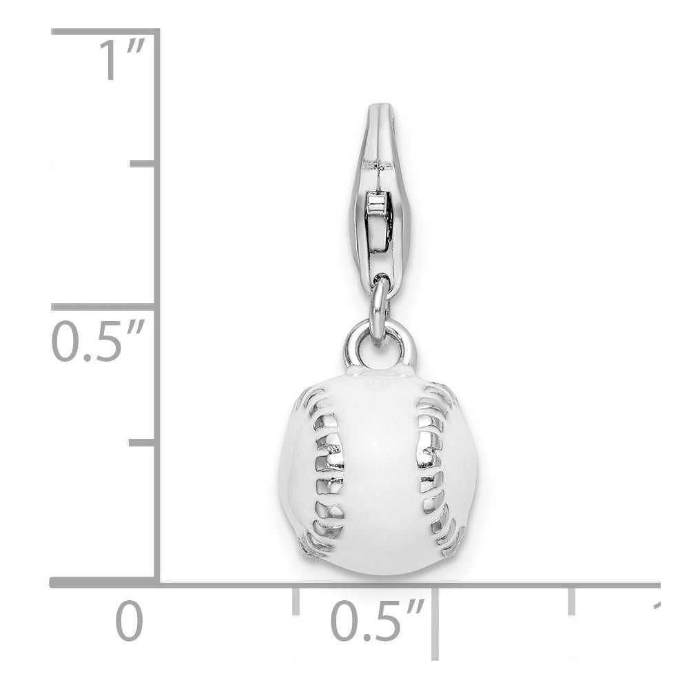 Sterling Silver Amore La Vita Rhodium-Plated Polished 3-D And Enameled Baseball Charm With Fancy Lobster Clasp