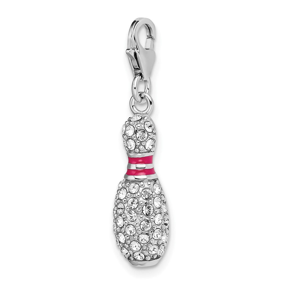 Sterling Silver Amore La Vita Rhodium-Plated Polished 3-D Reversible Enameled Bowling Pin Charm With Fancy Lobster Clasp