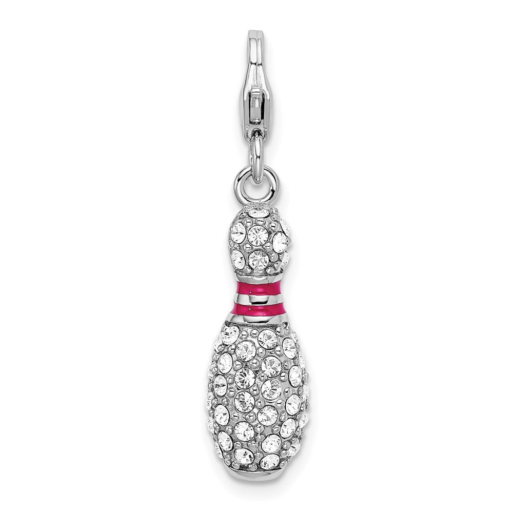 Sterling Silver Amore La Vita Rhodium-Plated Polished 3-D Reversible Enameled Bowling Pin Charm With Fancy Lobster Clasp