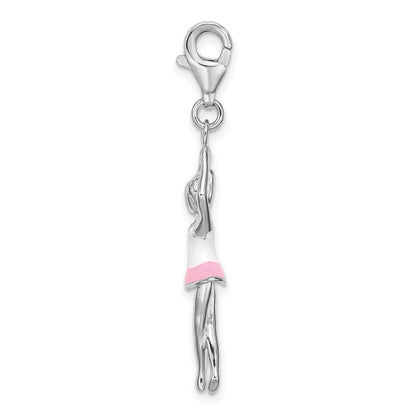 Sterling Silver Amore La Vita Rhodium-Plated Polished 3-D Enameled Ballerina Charm With Fancy Lobster Clasp