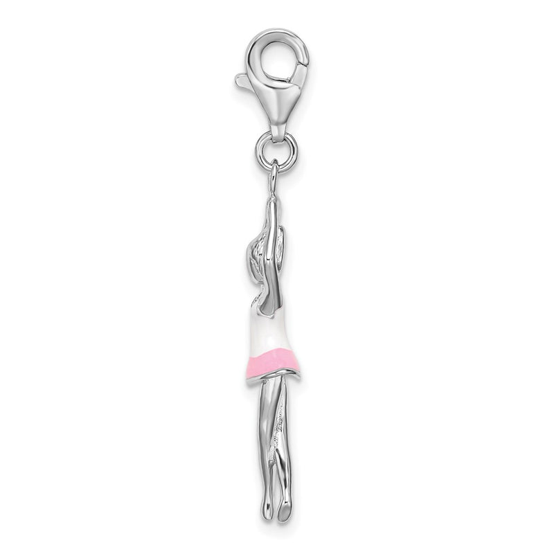 Sterling Silver Amore La Vita Rhodium-Plated Polished 3-D Enameled Ballerina Charm With Fancy Lobster Clasp