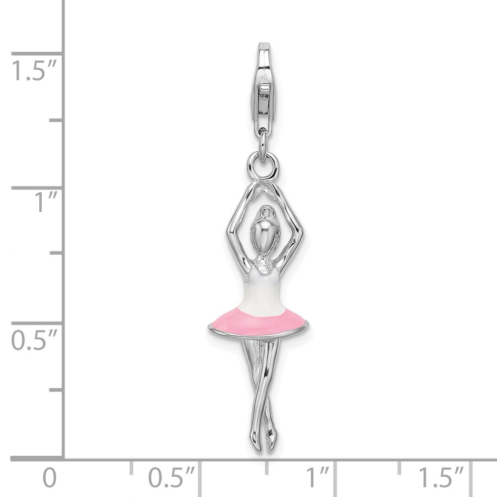 Sterling Silver Amore La Vita Rhodium-Plated Polished 3-D Enameled Ballerina Charm With Fancy Lobster Clasp
