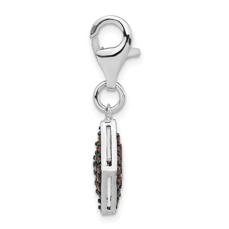 Sterling Silver Rhodium-Plated Red Cz & Enamel Diamond Shaped W/Lobster Clasp Charm