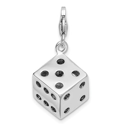 Sterling Silver Amore La Vita Rhodium-Plated Polished 3-D Crystal From Swarovski Die Charm With Fancy Lobster Clasp
