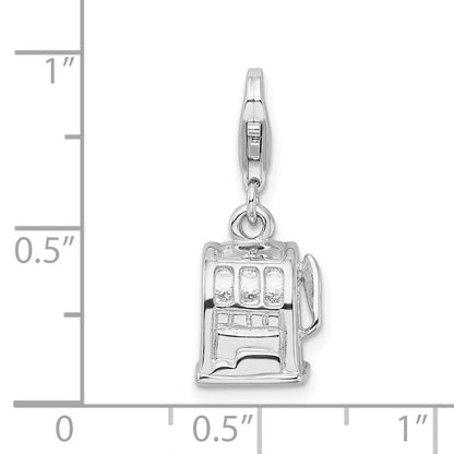 Sterling Silver Amore La Vita Rhodium-Plated Polished 3-D Slot Machine Charm With Fancy Lobster Clasp