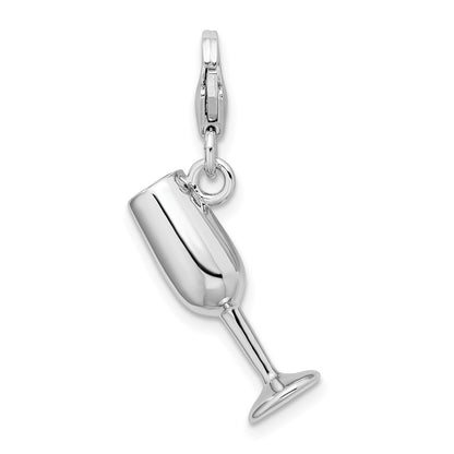 Sterling Silver Amore La Vita Rhodium-Plated Polished 3-D Enameled Red Wine Glass Charm With Fancy Lobster Clasp