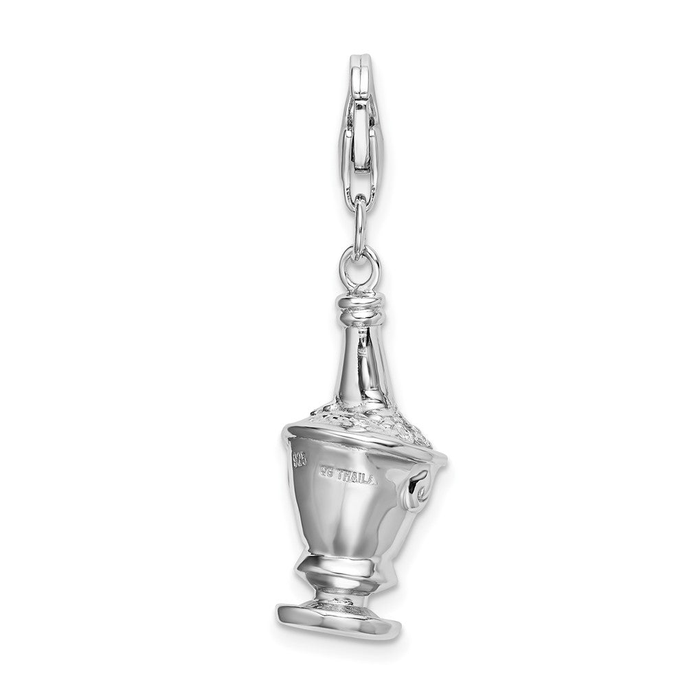 Sterling Silver Amore La Vita Rhodium-Plated Polished 3-D Cz Champagne In Ice Bucket Charm With Fancy Lobster Clasp