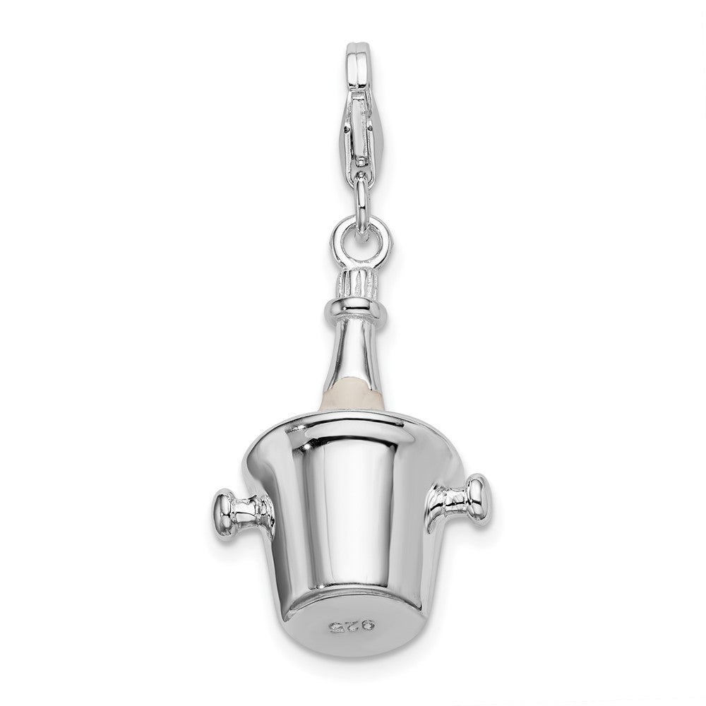Sterling Silver Amore La Vita Rhodium-Plated Polished 3-D Enameled Champagne Bottle In Ice Bucket With Lobster Charm