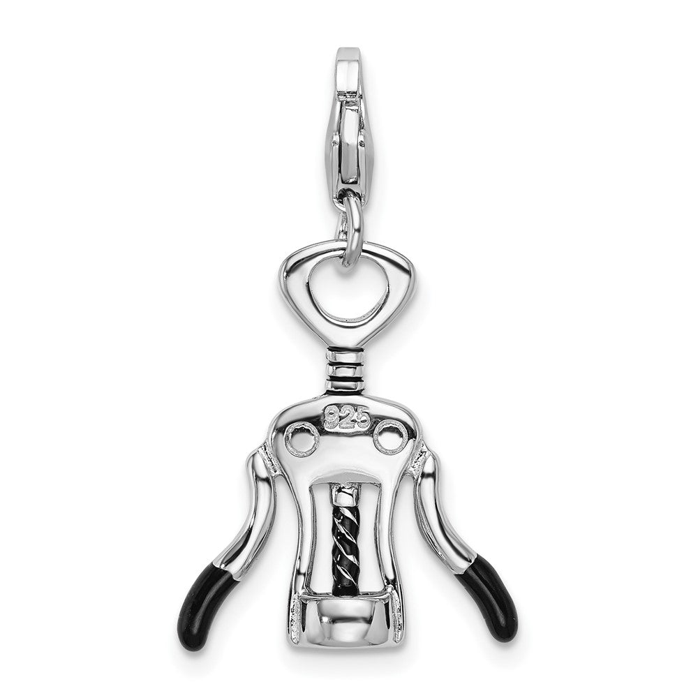 Sterling Silver Amore La Vita Rhodium-Plated Polished 3-D Enameled Cork Screw Charm With Fancy Lobster Clasp