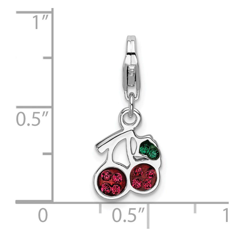 Sterling Silver Rh Swarovski Crystals Cherries W/Lobster Clasp Charm