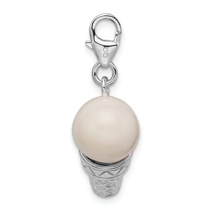 Sterling Silver Amore La Vita Rhodium-Plated Polished 3-D Enameled Ice Cream Cone Charm With Fancy Lobster Clasp