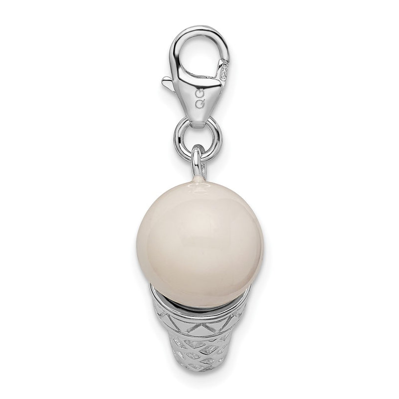 Sterling Silver Amore La Vita Rhodium-Plated Polished 3-D Enameled Ice Cream Cone Charm With Fancy Lobster Clasp