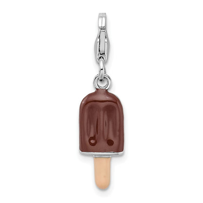 Sterling Silver Amore La Vita Rhodium-Plated Polished 3-D Enameled Fudge Bar Charm With Fancy Lobster Clasp