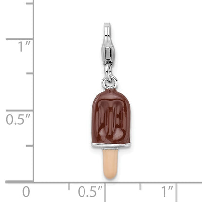 Sterling Silver Amore La Vita Rhodium-Plated Polished 3-D Enameled Fudge Bar Charm With Fancy Lobster Clasp