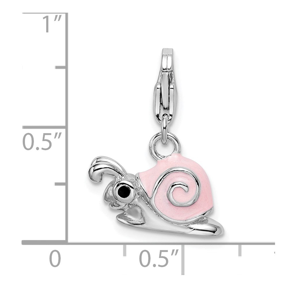 Sterling Silver Amore La Vita Rhodium-Plated Polished 3-D Enameled Pink Snail Charm With Fancy Lobster Clasp