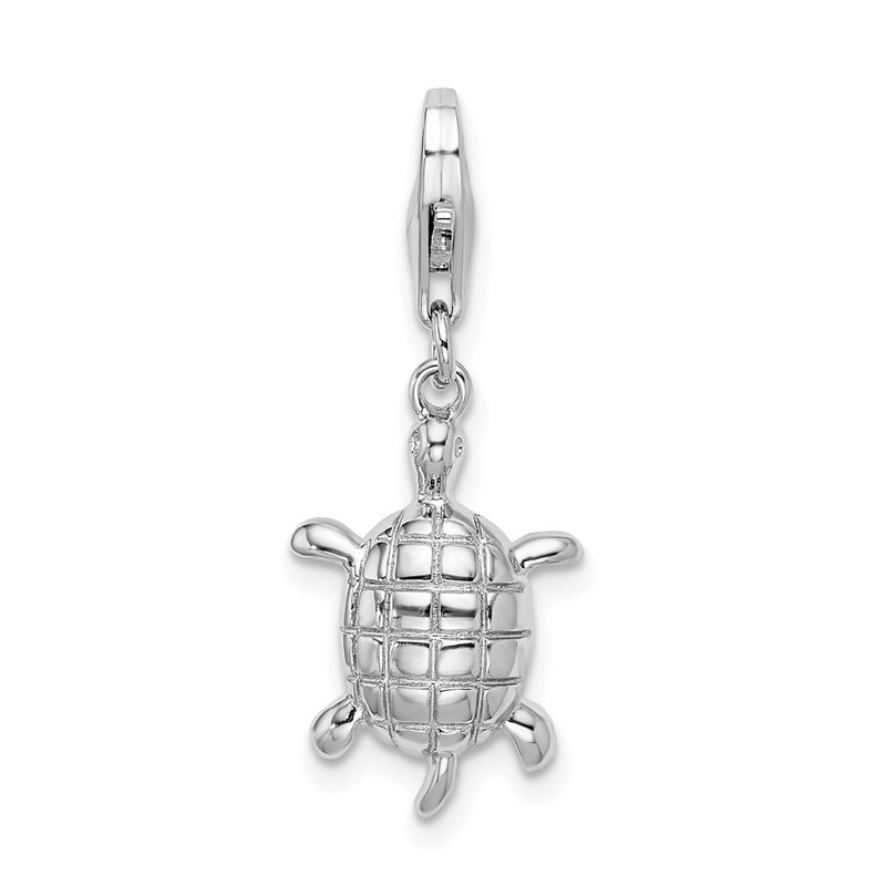 Sterling Silver Amore La Vita Rhodium-Plated Polished Turtle Charm With Fancy Lobster Clasp
