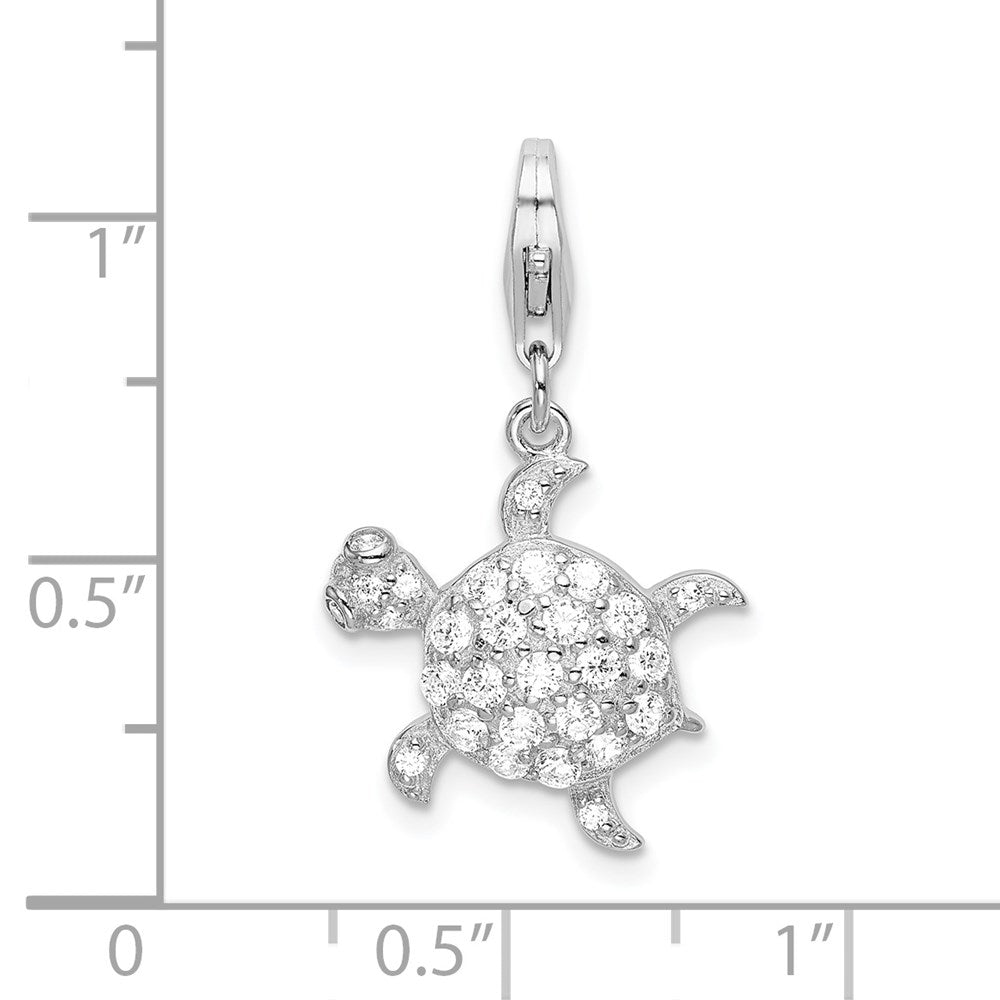 Sterling Silver Amore La Vita Rhodium-Plated Polished Cz Sea Turtle Charm With Fancy Lobster Clasp