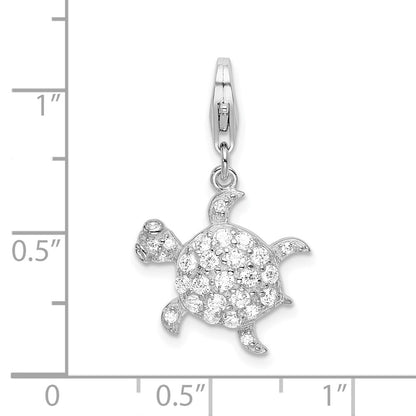 Sterling Silver Amore La Vita Rhodium-Plated Polished Cz Sea Turtle Charm With Fancy Lobster Clasp