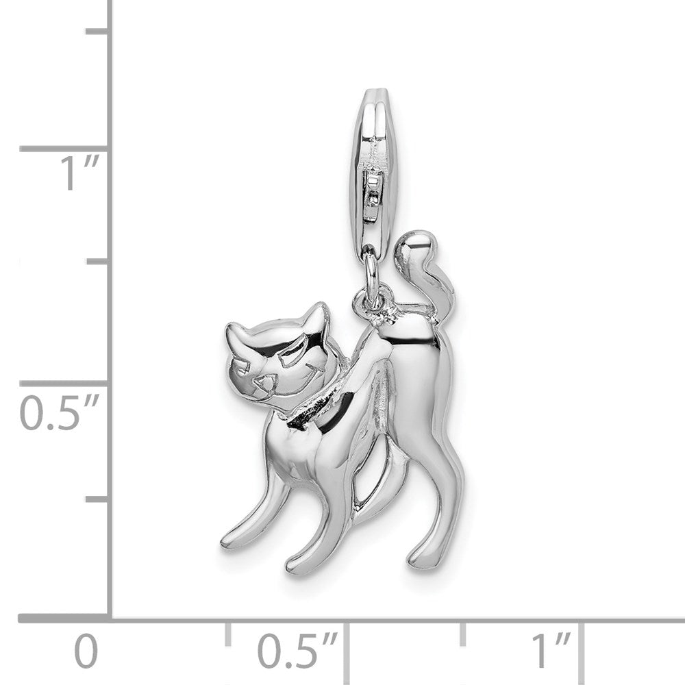 Sterling Silver Amore La Vita Rhodium-Plated Polished Scary Cat Charm With Fancy Lobster Clasp