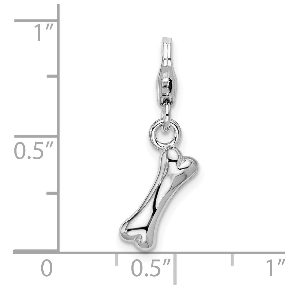 Sterling Silver Amore La Vita Rhodium-Plated Polished Dog Bone Charm With Fancy Lobster Clasp