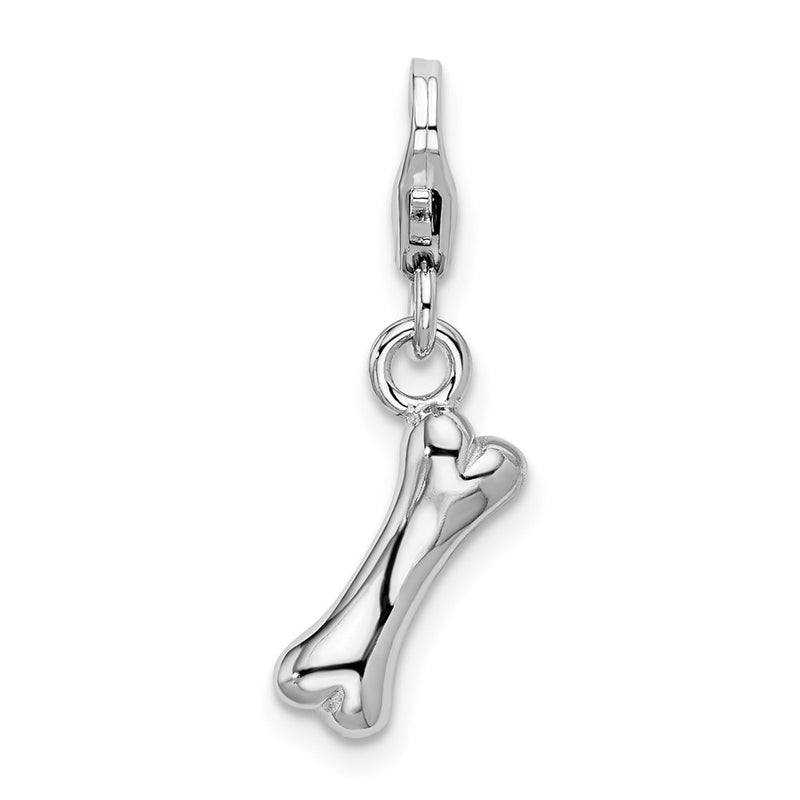 Sterling Silver Amore La Vita Rhodium-Plated Polished Dog Bone Charm With Fancy Lobster Clasp