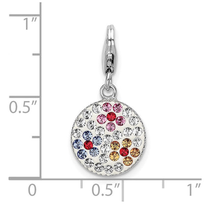 Sterling Silver Amore La Vita Rhodium-Plated Polished Pink Red Blue White Yellow Crystal From Swarovski Floral Pattern Disc Charm With Fancy Lobster Clasp