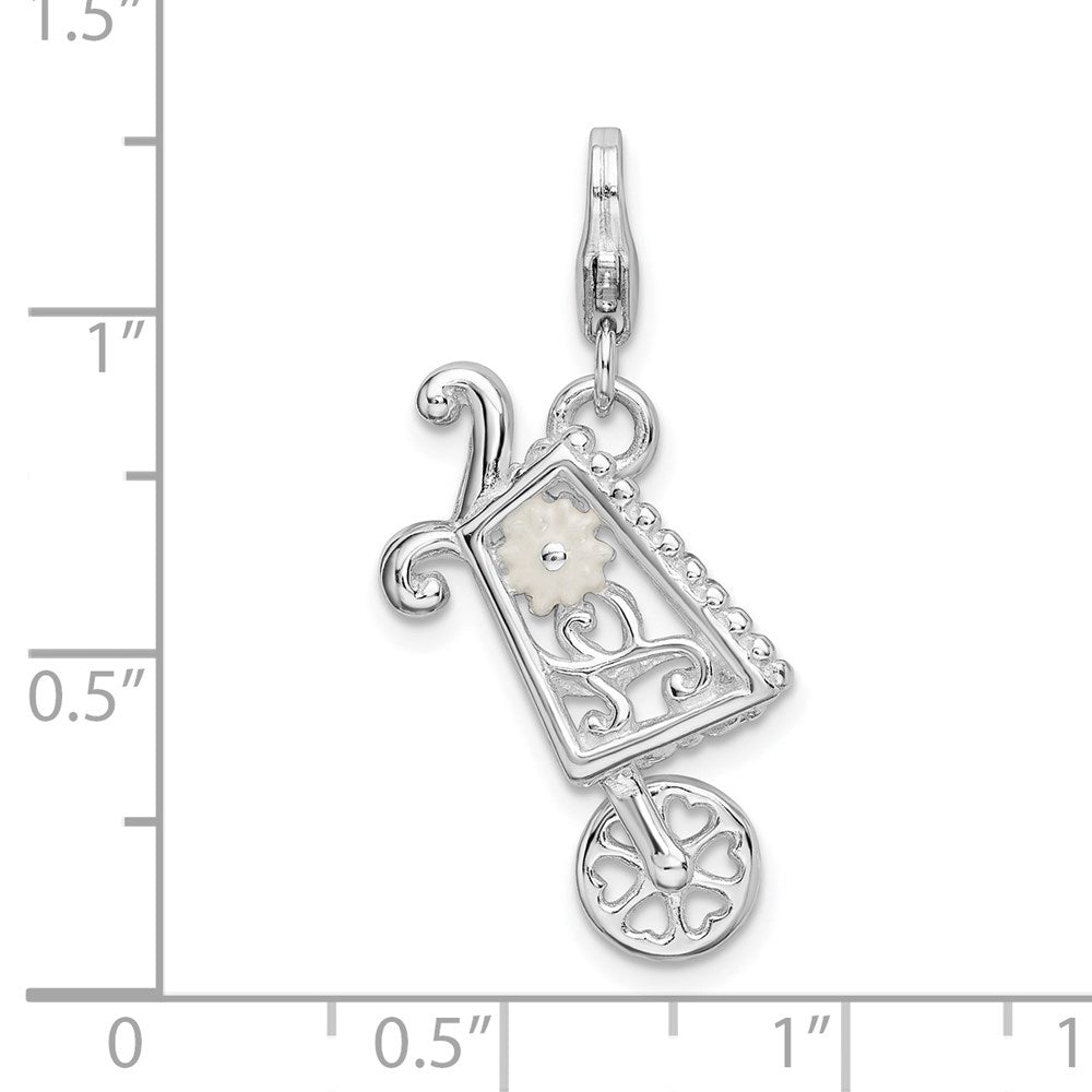 Sterling Silver Rh 3-D Enameled Wheelbarrow W/Lobster Clasp Charm
