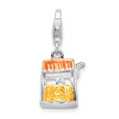 Sterling Silver Amore La Vita Rhodium-Plated Polished 3-D Enameled Well Charm With Fancy Lobster Clasp