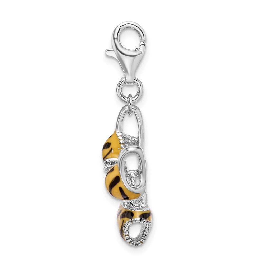 Sterling Silver Amore La Vita Rhodium-Plated Polished 3-D Cz Enameled Tiger Bikini Pendant