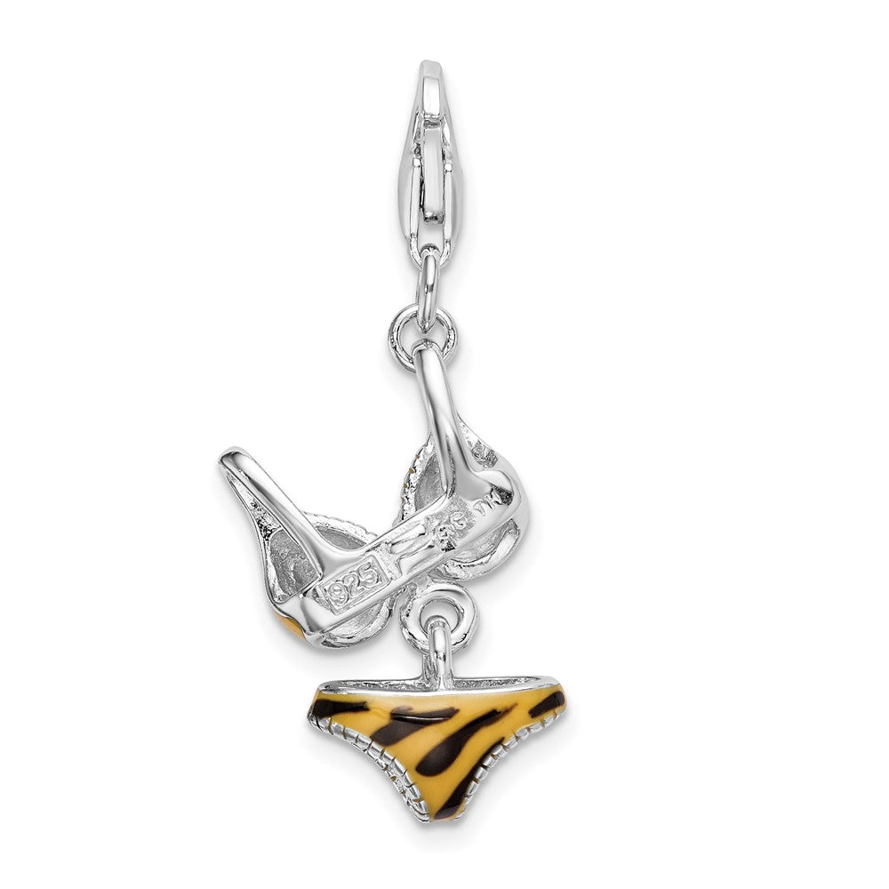 Sterling Silver Amore La Vita Rhodium-Plated Polished 3-D Cz Enameled Tiger Bikini Pendant
